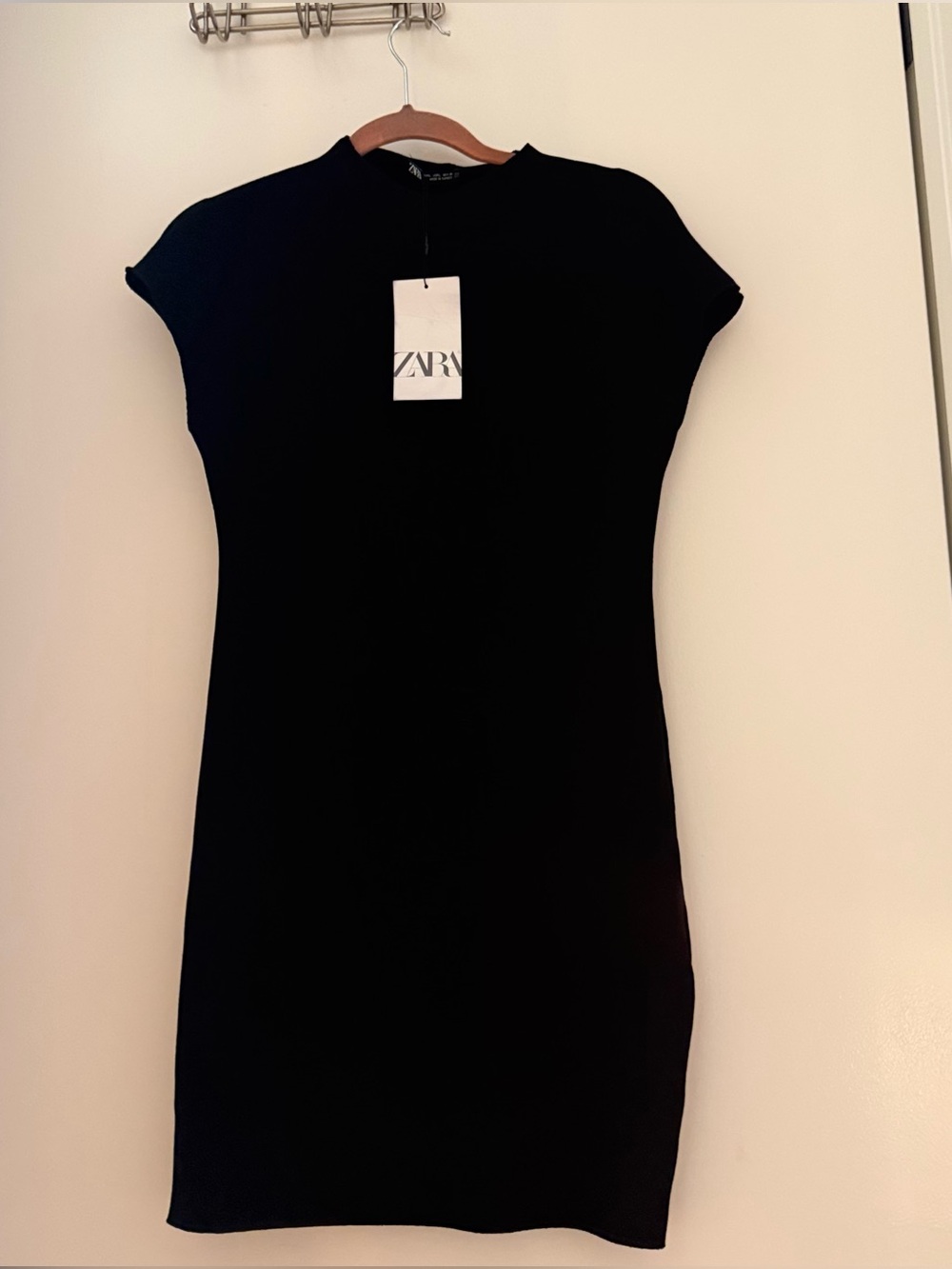 Zara Black Fitted Black Dress L NWT
